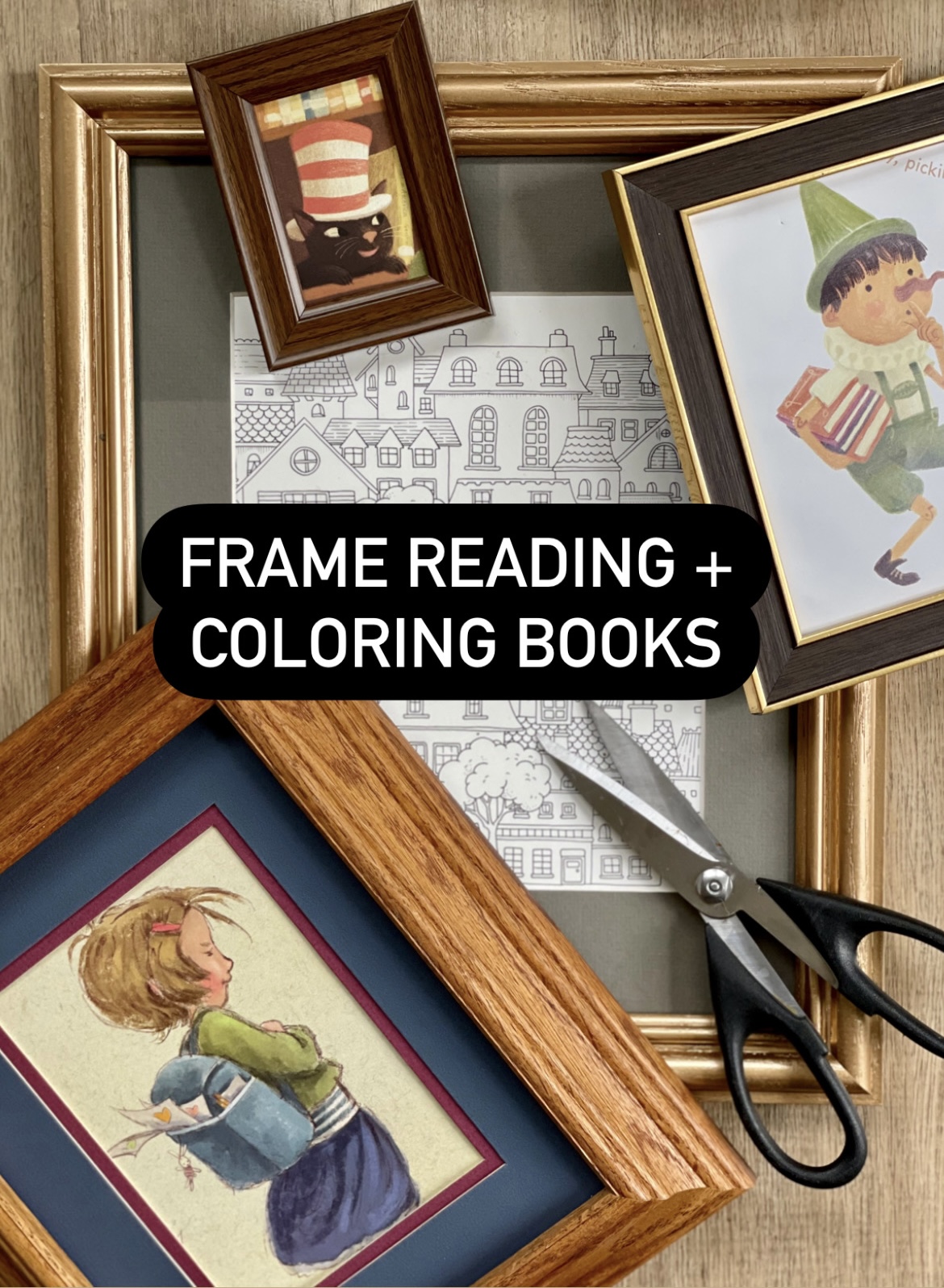 Framing coloring books, framing books, framing kids books, upcycling thrifted frames, ideas for framing, what to frame besides art, kids room art, kids room art ideas, kids room wall art, creative things to frame, diy decor for kids, framing books, using books as art, kids room inspo, kids room decor, kids room wall decor, kids room diy